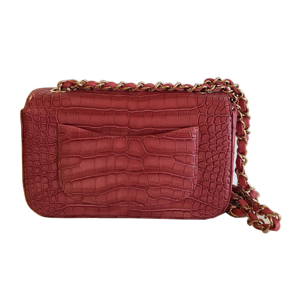 Chanel Classic Flap Bag Mini Dusky Pink Croc GHW - Brand New