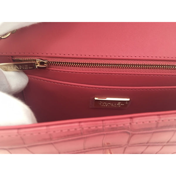 Chanel Classic Flap Bag Mini Dusky Pink Croc GHW - Brand New