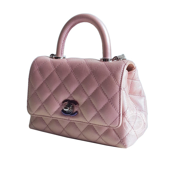 Chanel Coco Handle Small Iridescent Pink Caviar Rainbow Hardware