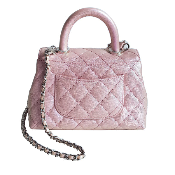 Chanel Coco Handle Small Iridescent Pink Caviar Rainbow Hardware