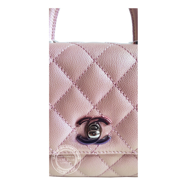 Chanel Coco Handle Small Iridescent Pink Caviar Rainbow Hardware