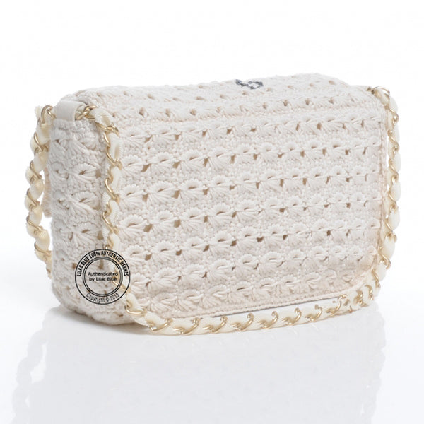 Chanel Crochet Flowers Ivory Chain Flap Bag - Preloved