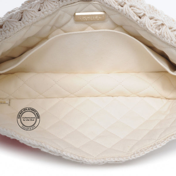 Chanel Crochet Flowers Ivory Chain Flap Bag - Preloved