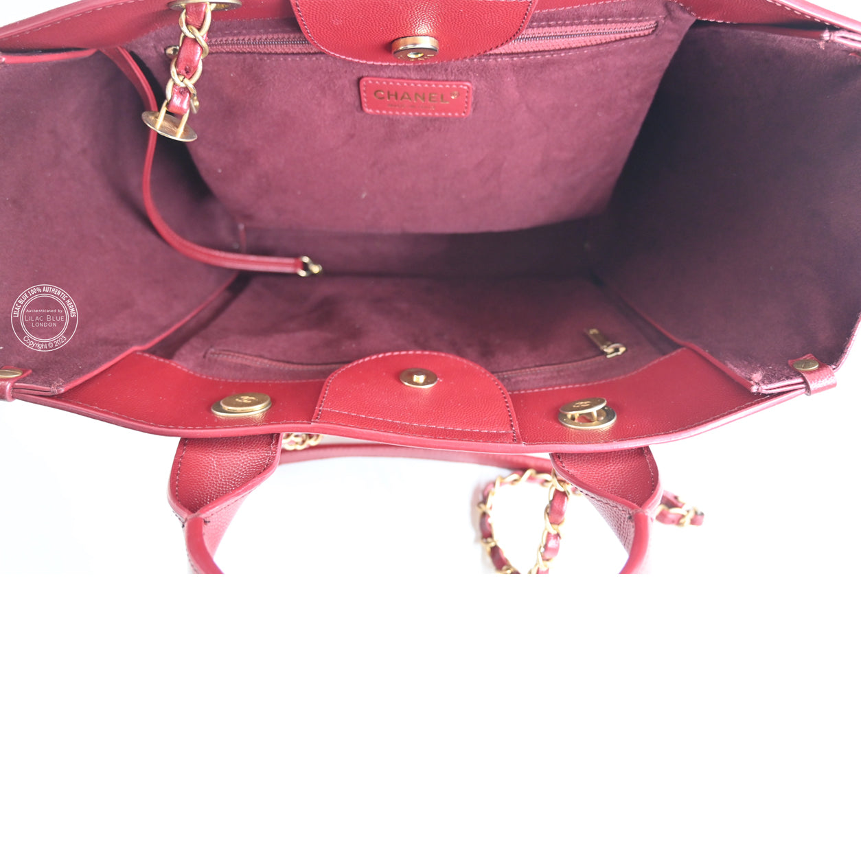 Chanel Deauville Tote PM Red Caviar GHW -Preloved