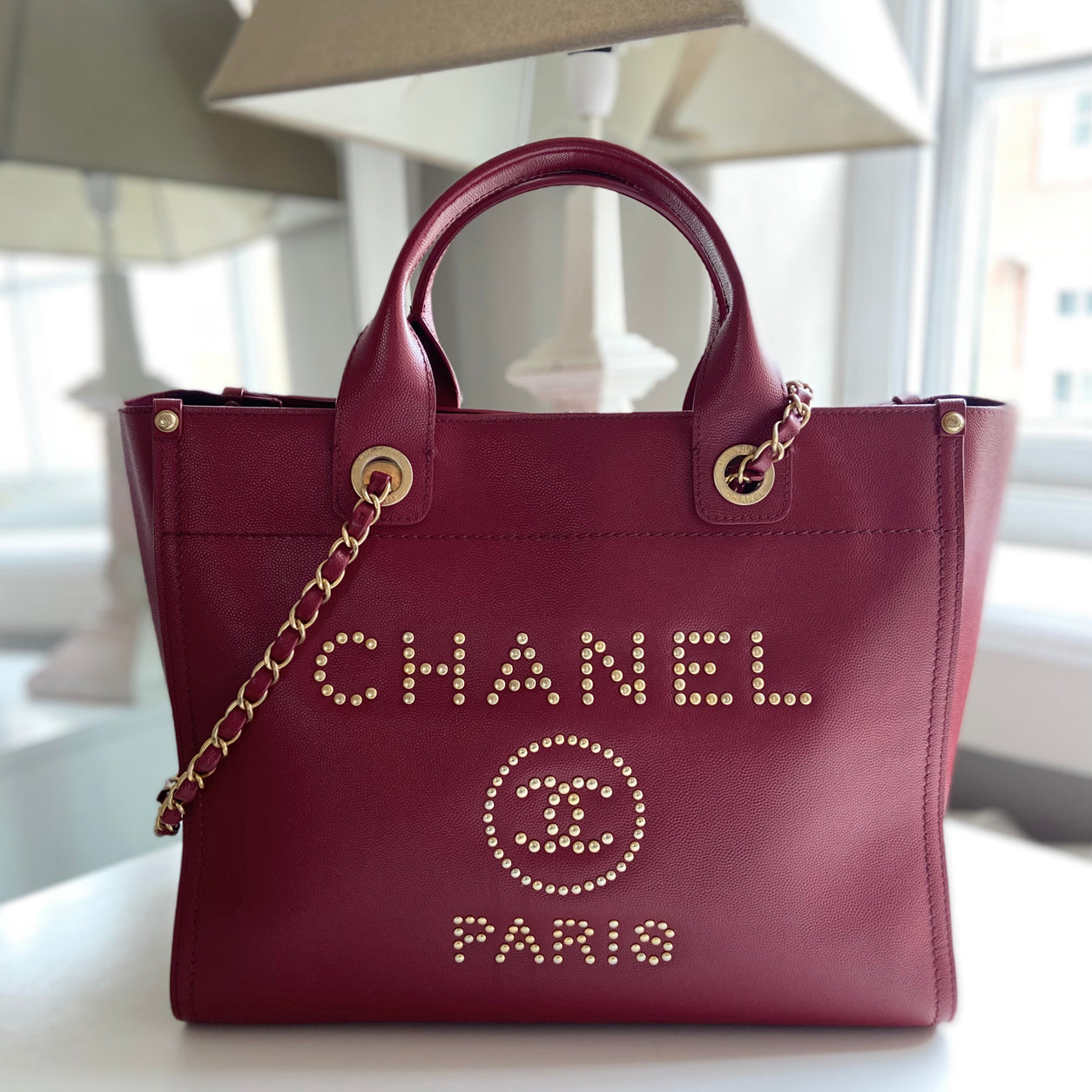 Chanel Deauville Tote PM Red Caviar GHW -Preloved