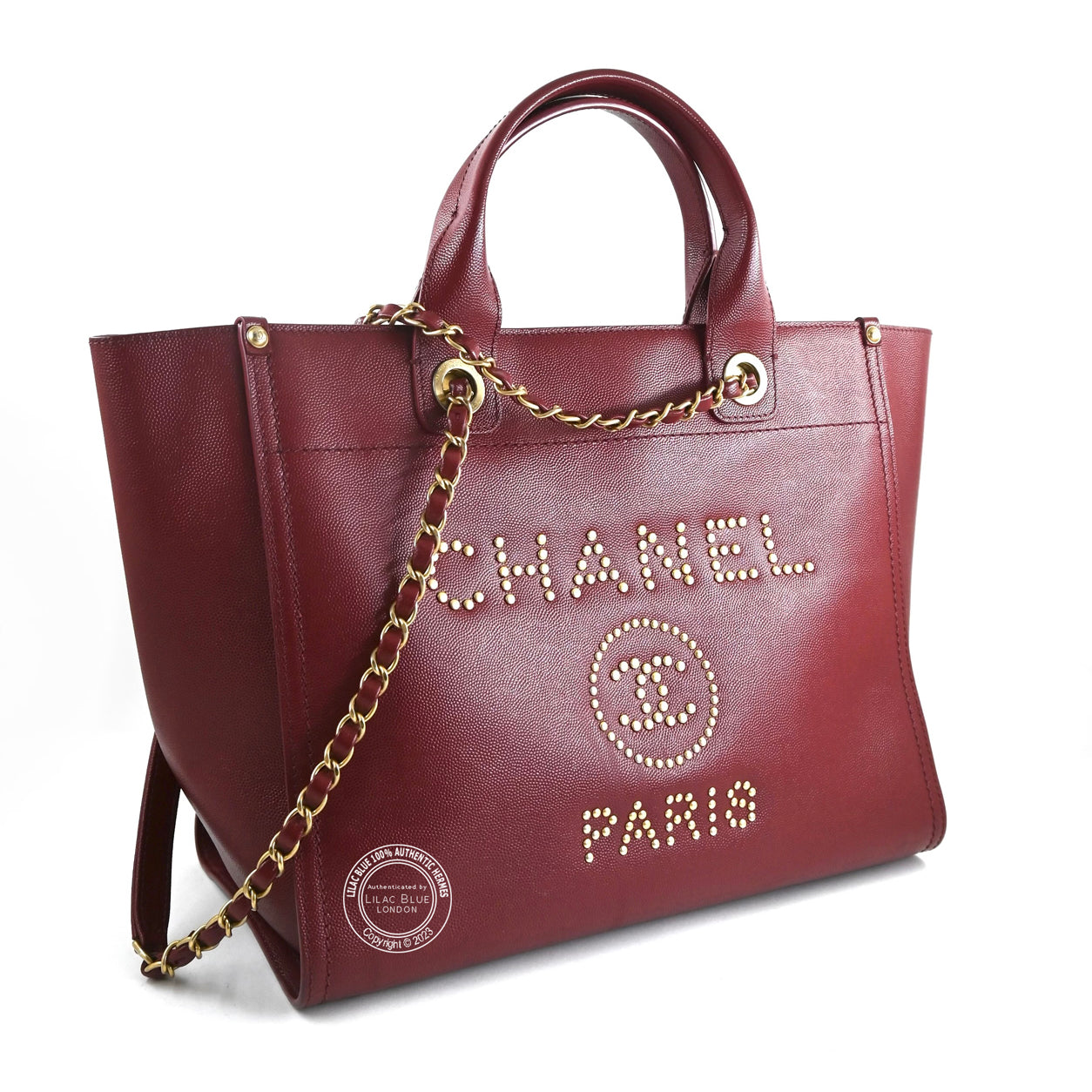 Chanel Deauville Tote PM Red Caviar GHW -Preloved