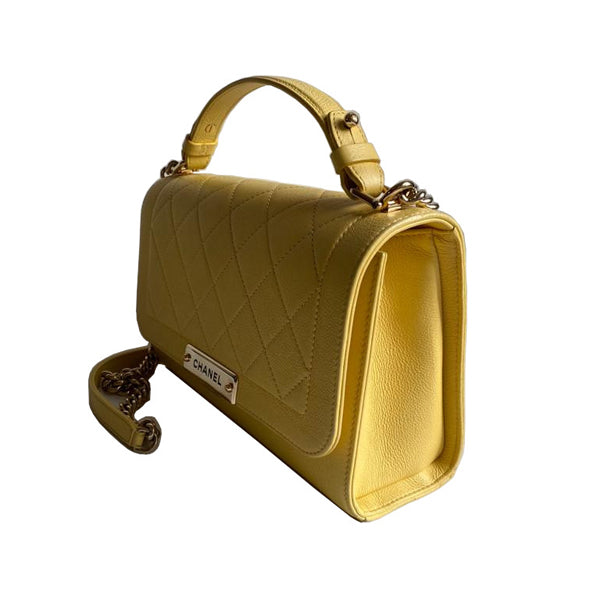 Chanel Label Click Bag Yellow Calfskin GHW - Preloved