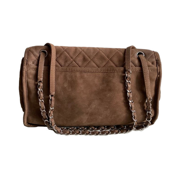 Chanel Maxi Flap Bag Nubuck Silver - Preloved