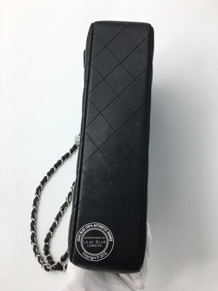 Chanel Classic Flap Bag Medium Black Lambskin Silver - Preloved