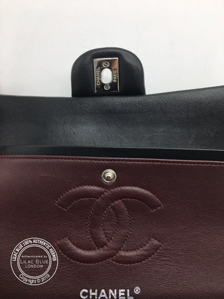 Chanel Classic Flap Bag Medium Black Lambskin Silver - Preloved