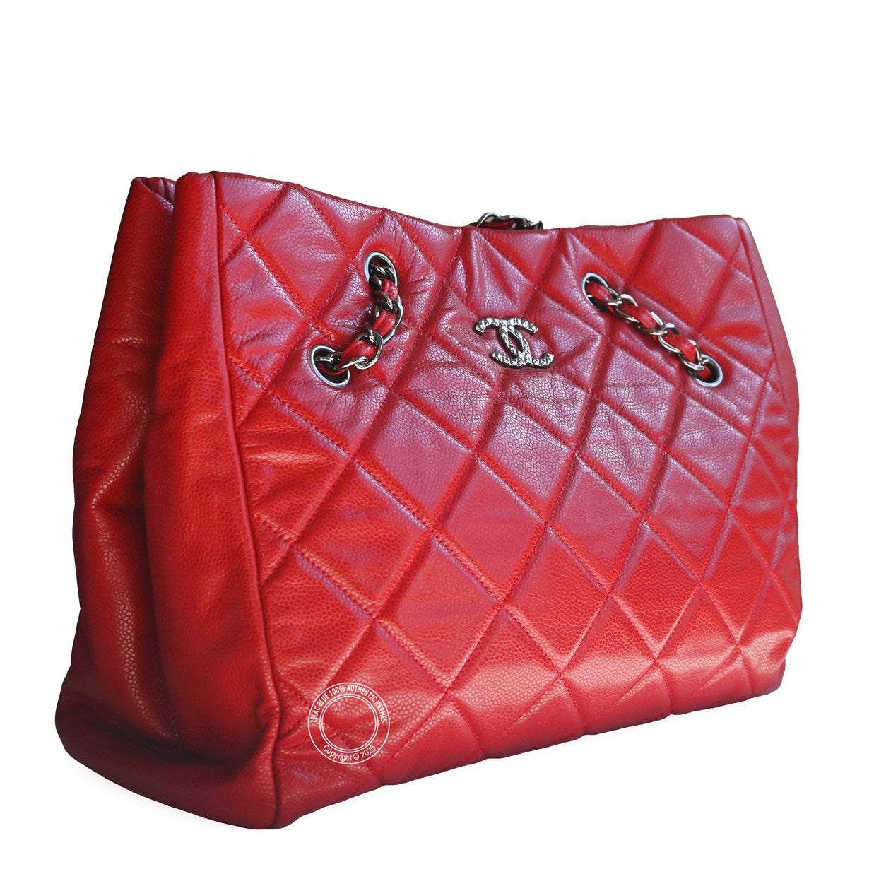 Chanel Tote Red Quilted Caviar Leather PHW - Preloved
