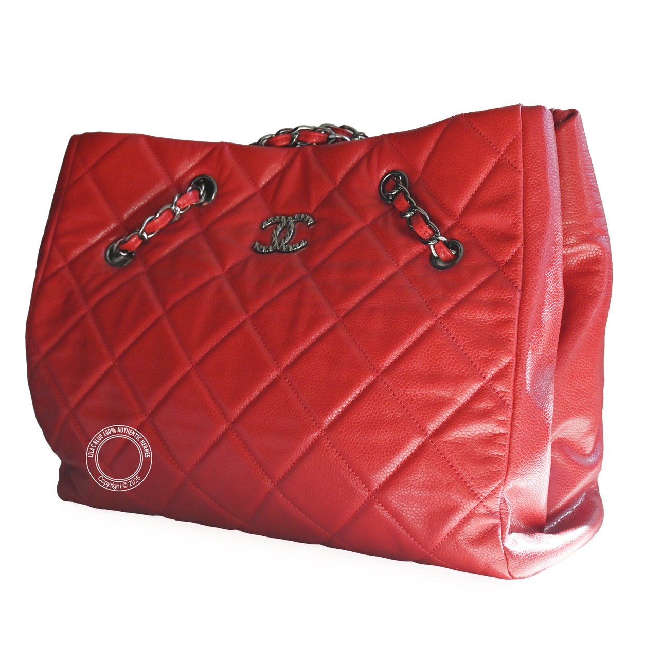 Chanel Tote Red Quilted Caviar Leather PHW - Preloved