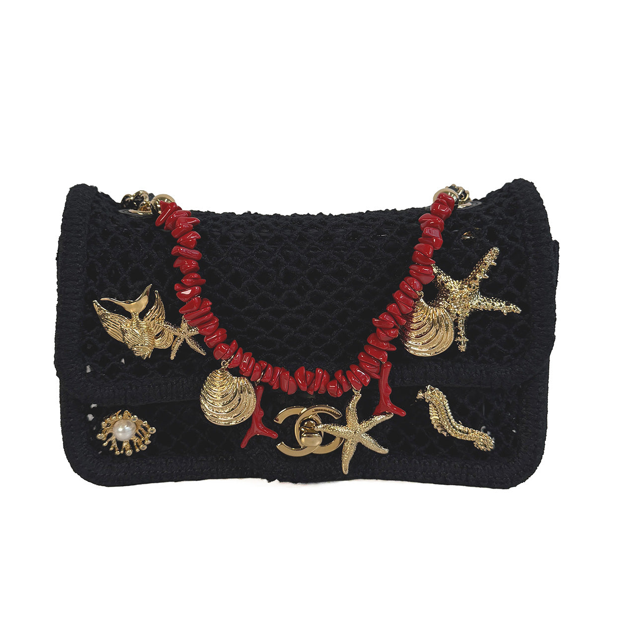 Chanel Coco Beach Flap Bag Black Mesh GHW