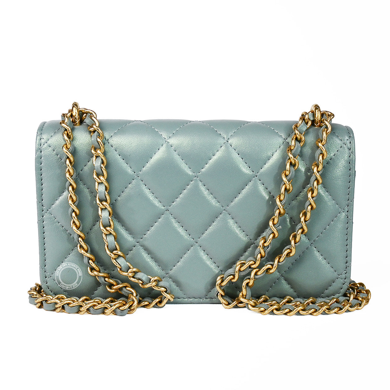 Chanel Crossbody/Phone Holder Iridescent Green Lambskin GHW - Preloved