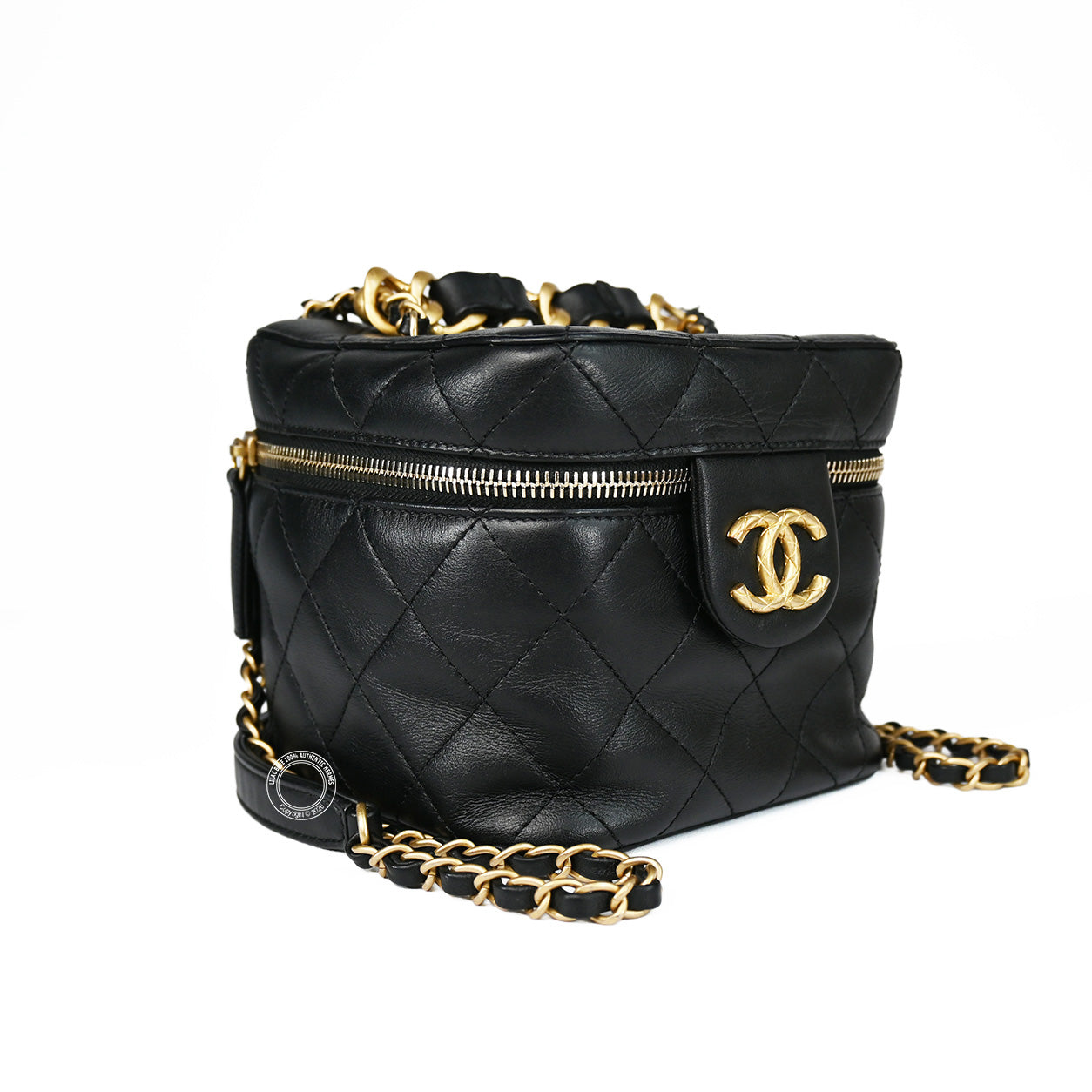Chanel Small Vanity Case Black Quilted Lambskin Antiqued GHW - Preloved