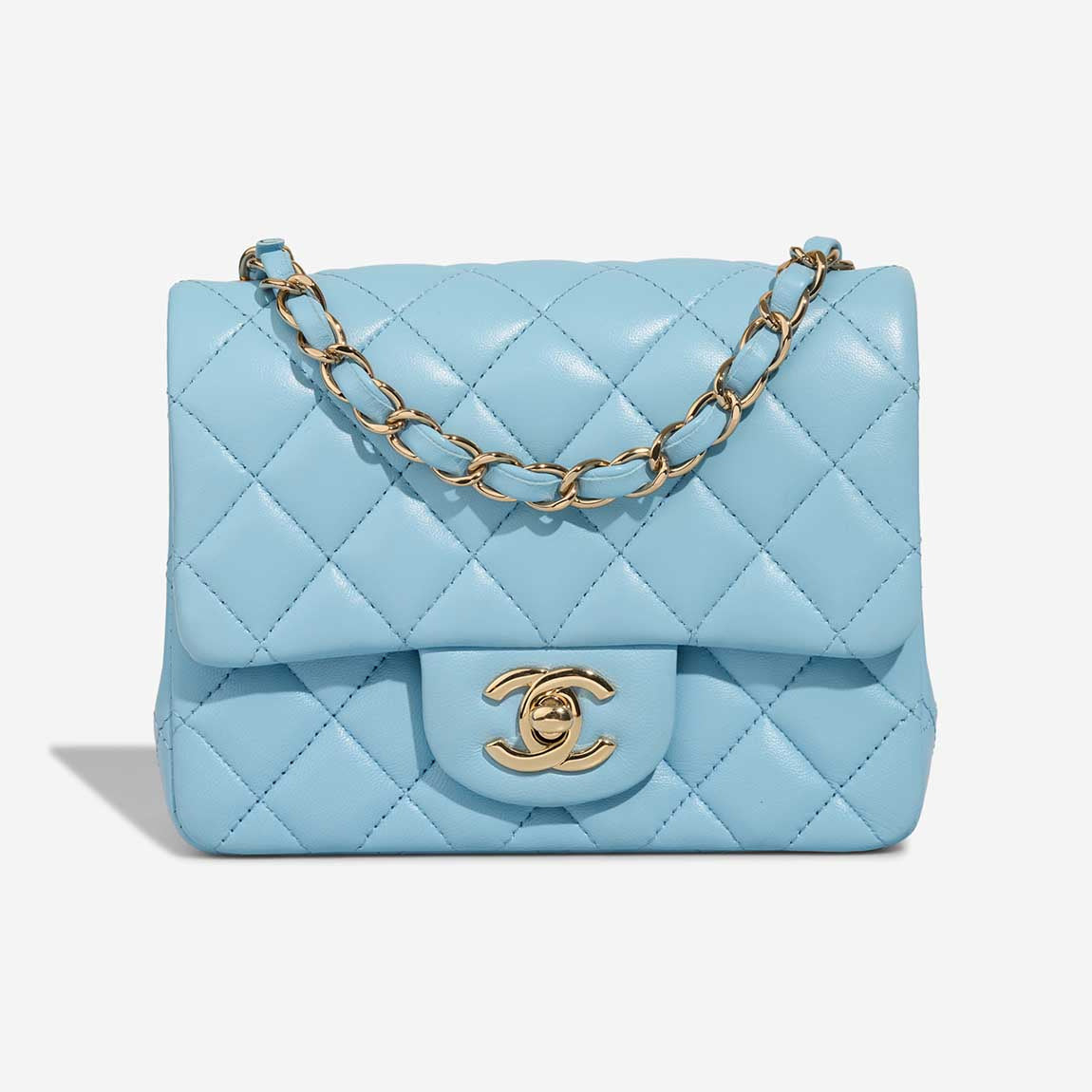 Chanel Timeless Mini Square Pale Blue Lambskin GHW - Preloved