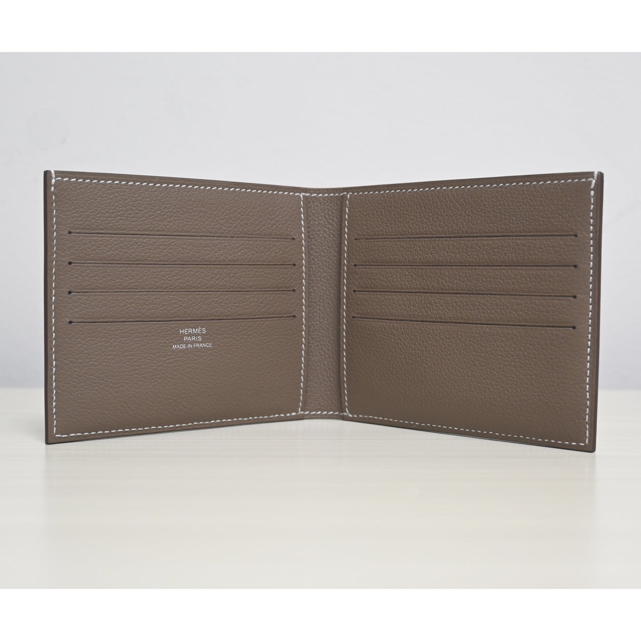 Hermes Citizen Twill Compact Card Holder Etoupe Evercolor