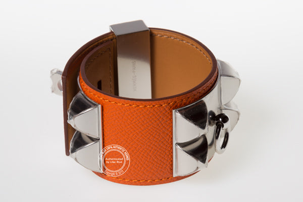 Hermès Collier de Chien in Orange with Silver Hardware