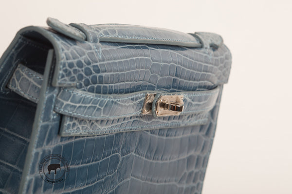 Blue Crocodile Clutch with Palladium Hardware