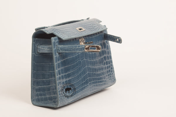 Blue Crocodile Clutch with Palladium Hardware