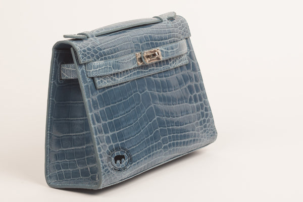 Blue Crocodile Clutch with Palladium Hardware