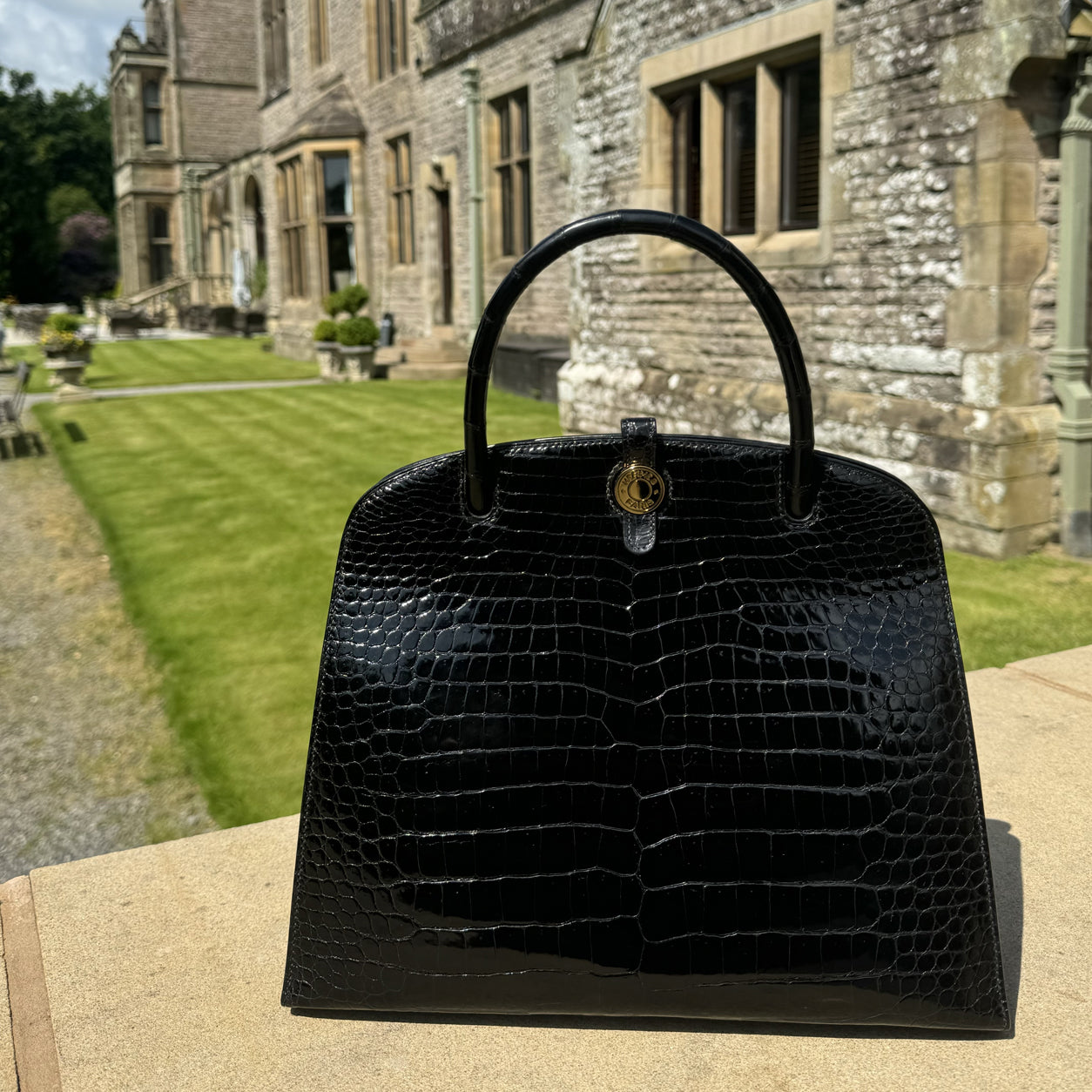 Hermès Dalvy Black Shiny Croc GHW - Vintage