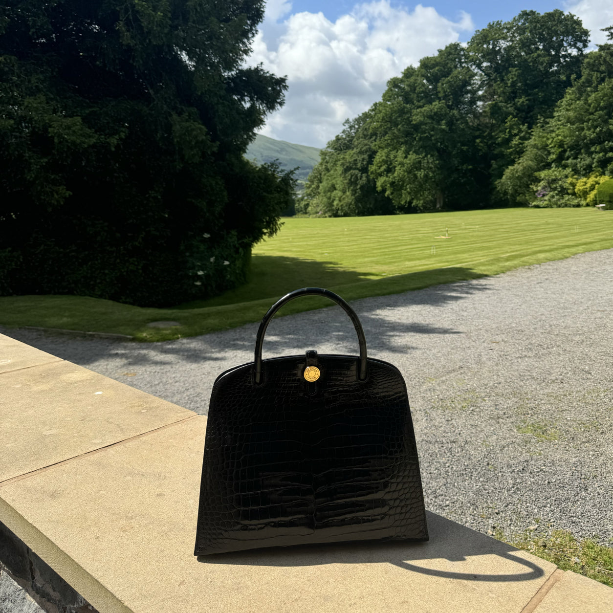 Hermès Dalvy Black Shiny Croc GHW - Vintage