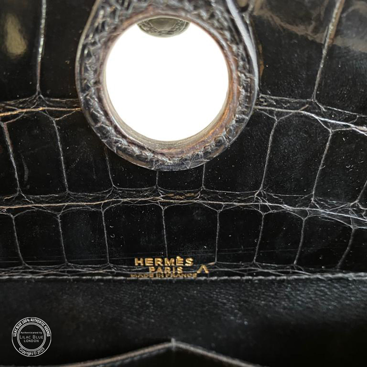 Hermès Dalvy Black Shiny Croc GHW - Vintage