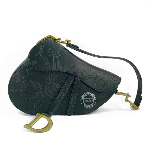 Dior Saddle Bag Black Embossed Leather GHW