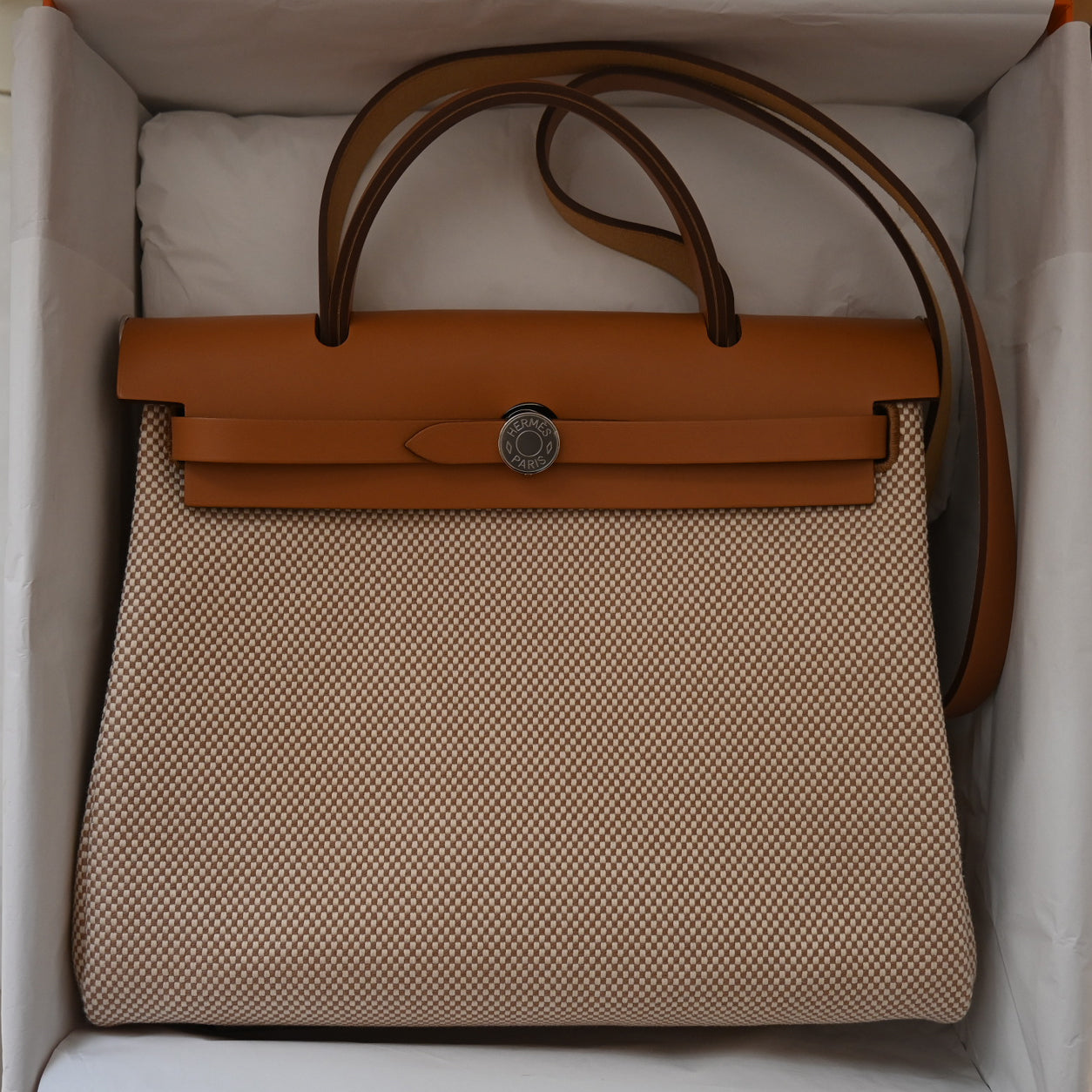 Hermès Herbag 31cm Fauve/Ecru Hunter Toile Q PHW
