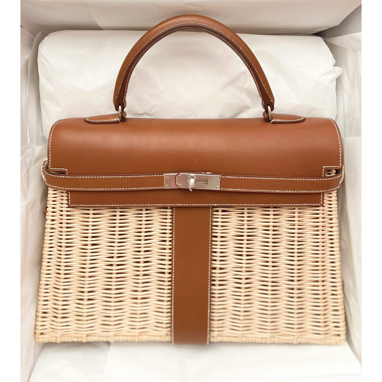 Hermès Kelly 35cm Fauve Picnic Barenia/Osier PHW