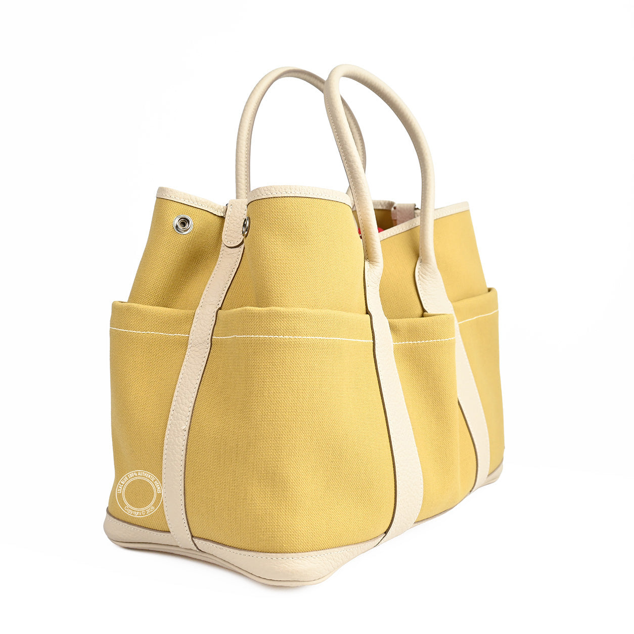 Hermès Garden Party 36cm Jaune Poussin/Craie Canvas/Negonda PHW - Preloved