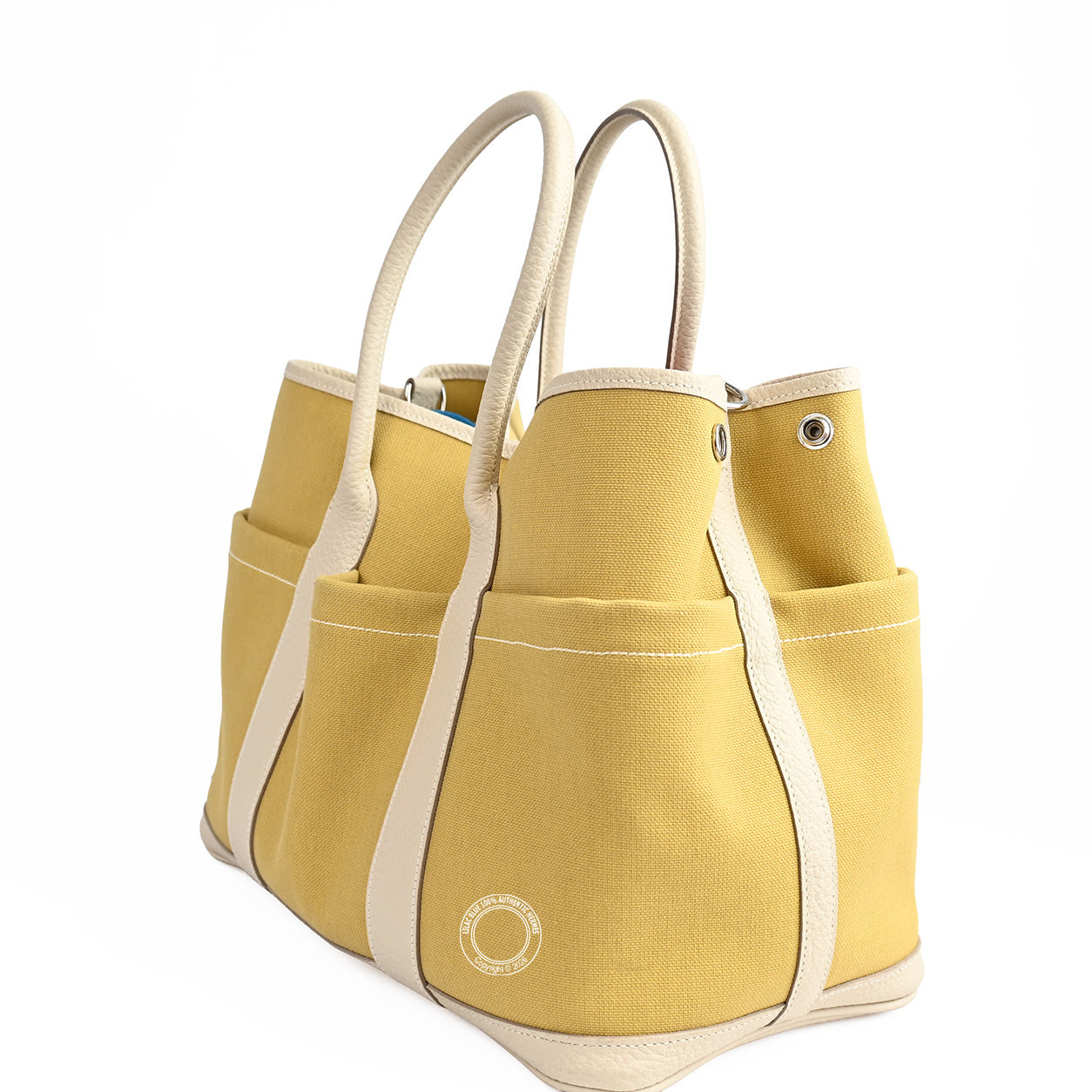 Hermès Garden Party 36cm Jaune Poussin/Craie Canvas/Negonda PHW - Preloved