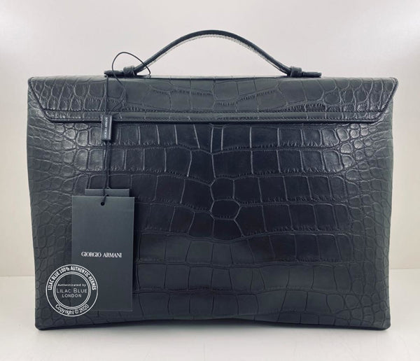 Georgio Armani Briefcase Black Matte Alligator