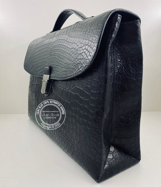 Georgio Armani Briefcase Black Matte Alligator
