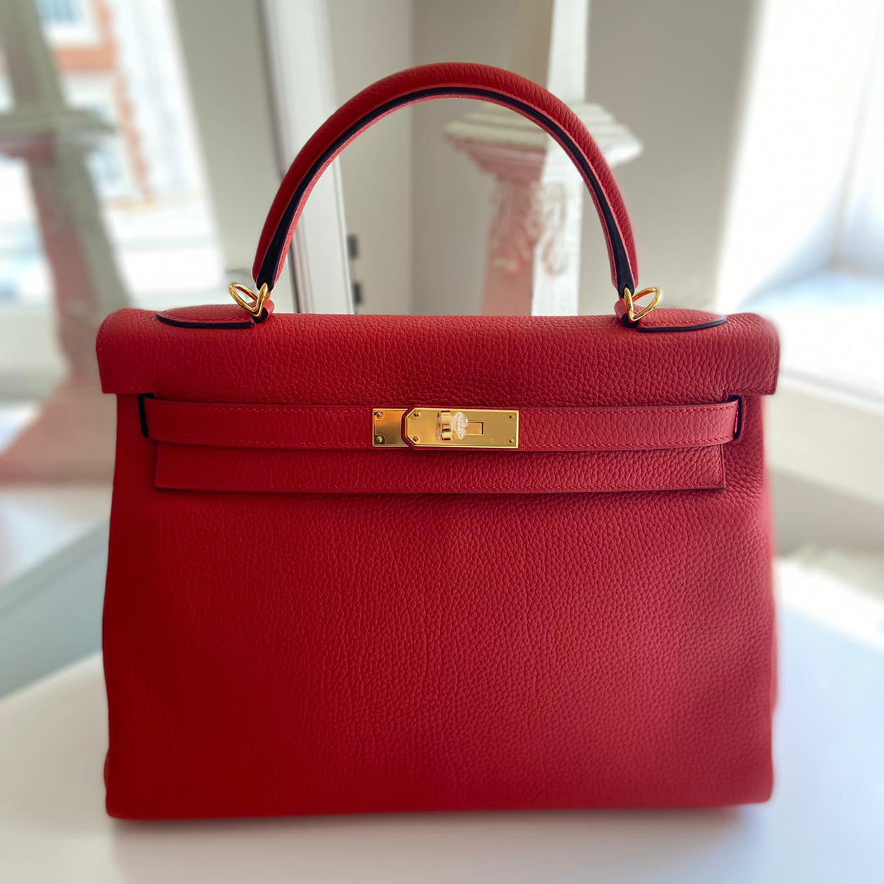 Hermès Kelly 32cm Geranium Togo GHW
