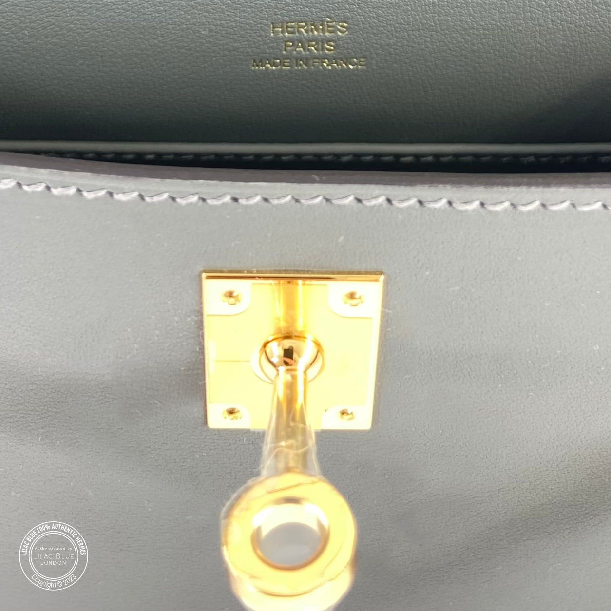 Hermès Kelly 22cm Gris Meyer Pochette Swift GHW