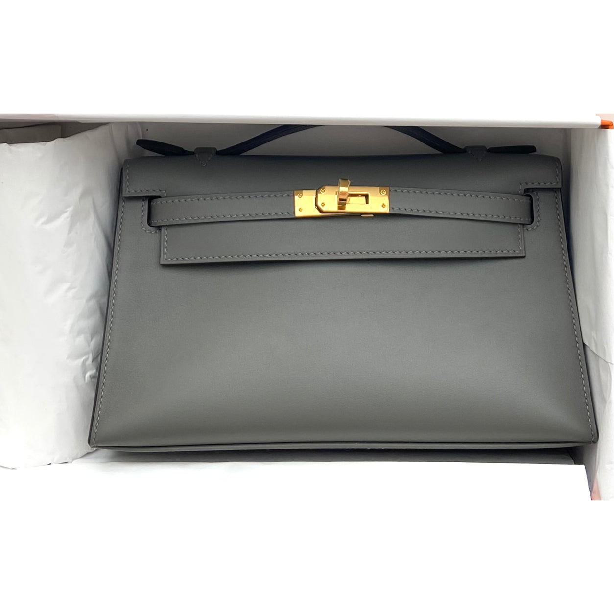 Hermès Kelly 22cm Gris Meyer Pochette Swift GHW