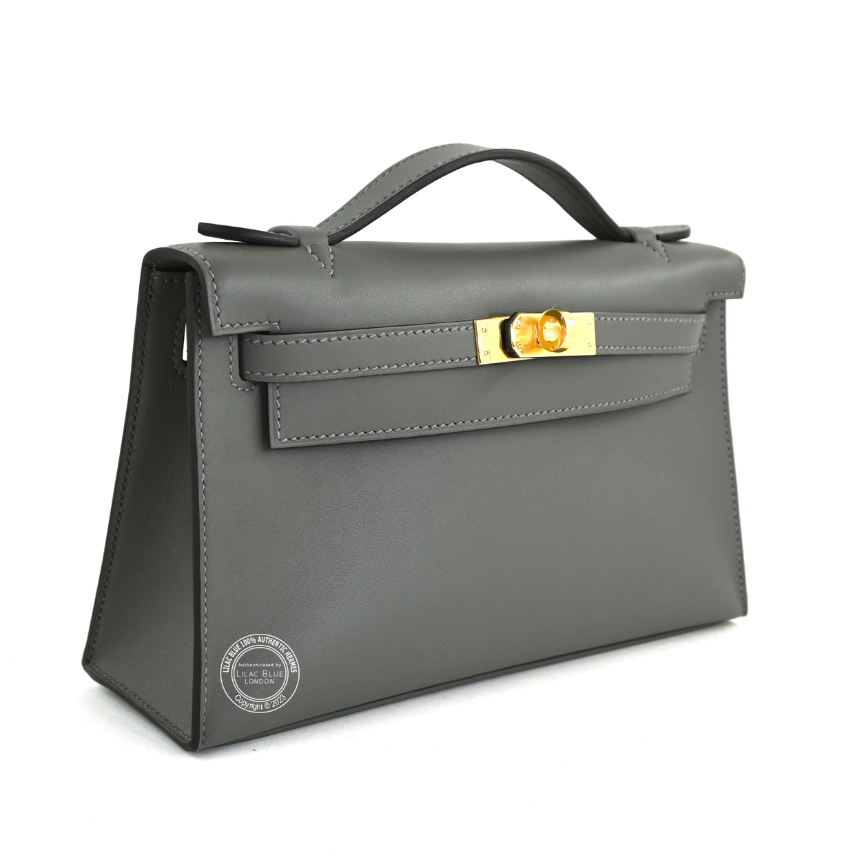 Hermès Kelly 22cm Gris Meyer Pochette Swift GHW