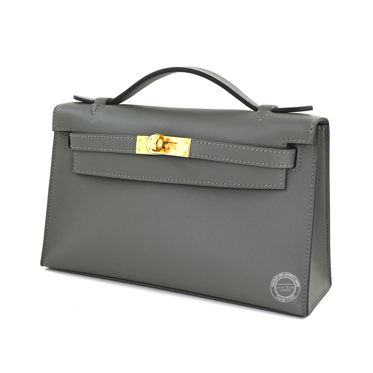 Hermès Kelly 22cm Gris Meyer Pochette Swift GHW