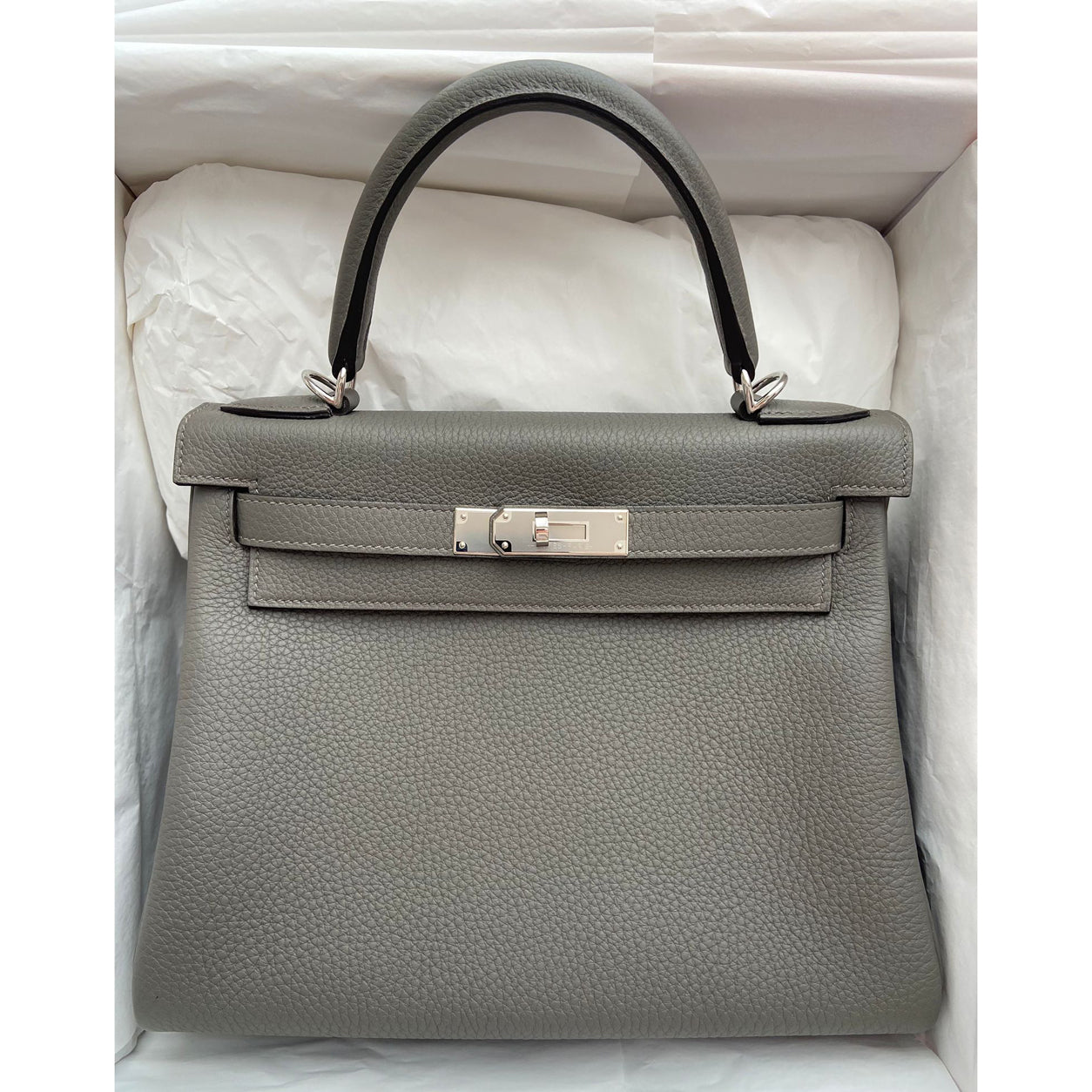 Hermes Kelly 28cm Gris Meyer Togo PHW