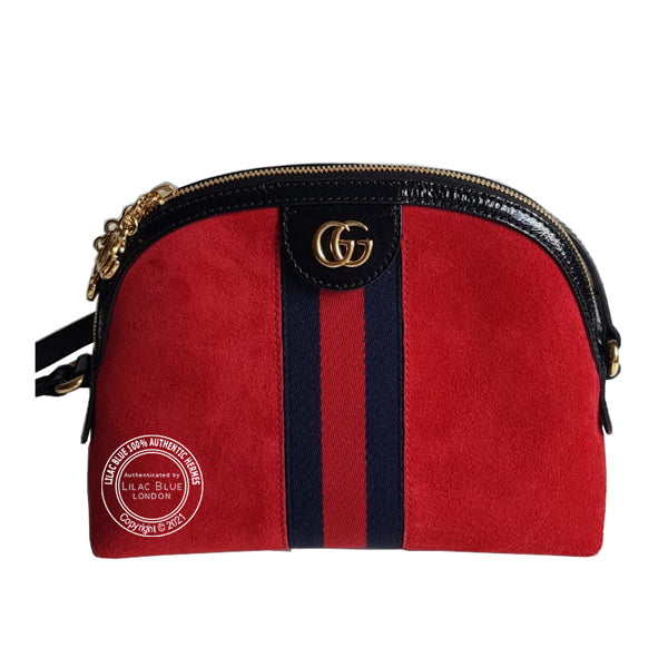 Gucci Ophidia Shoulder Bag Red Suede GHW - As New