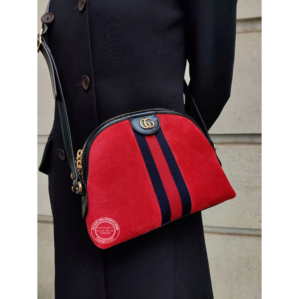 Gucci Ophidia Shoulder Bag Red Suede GHW - As New