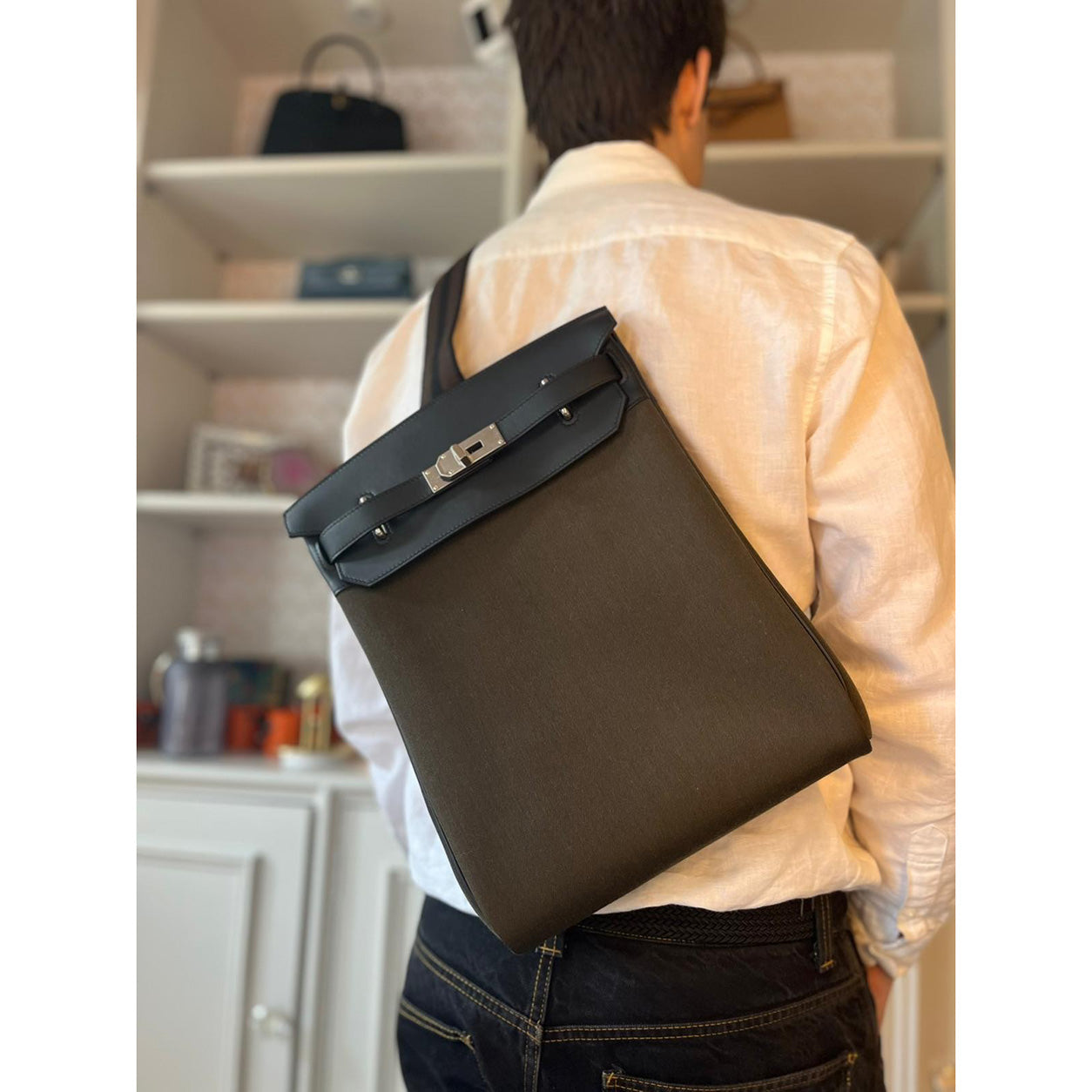 Hermes Hac A Dos 36cm Black Swift & Canvas PHW