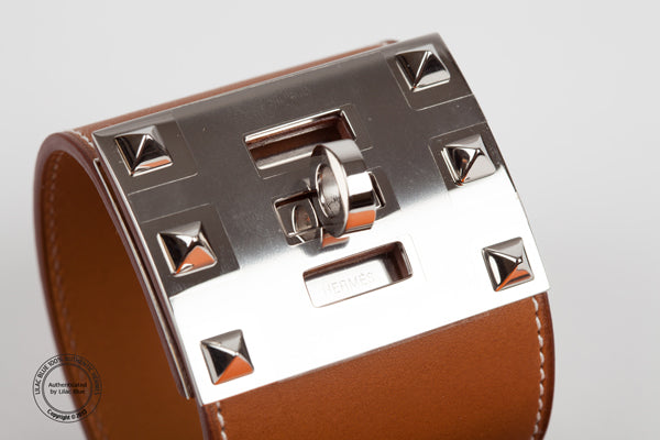 Hermès Kelly Dog Extreme Fauve Barenia Bracelet. Palladium