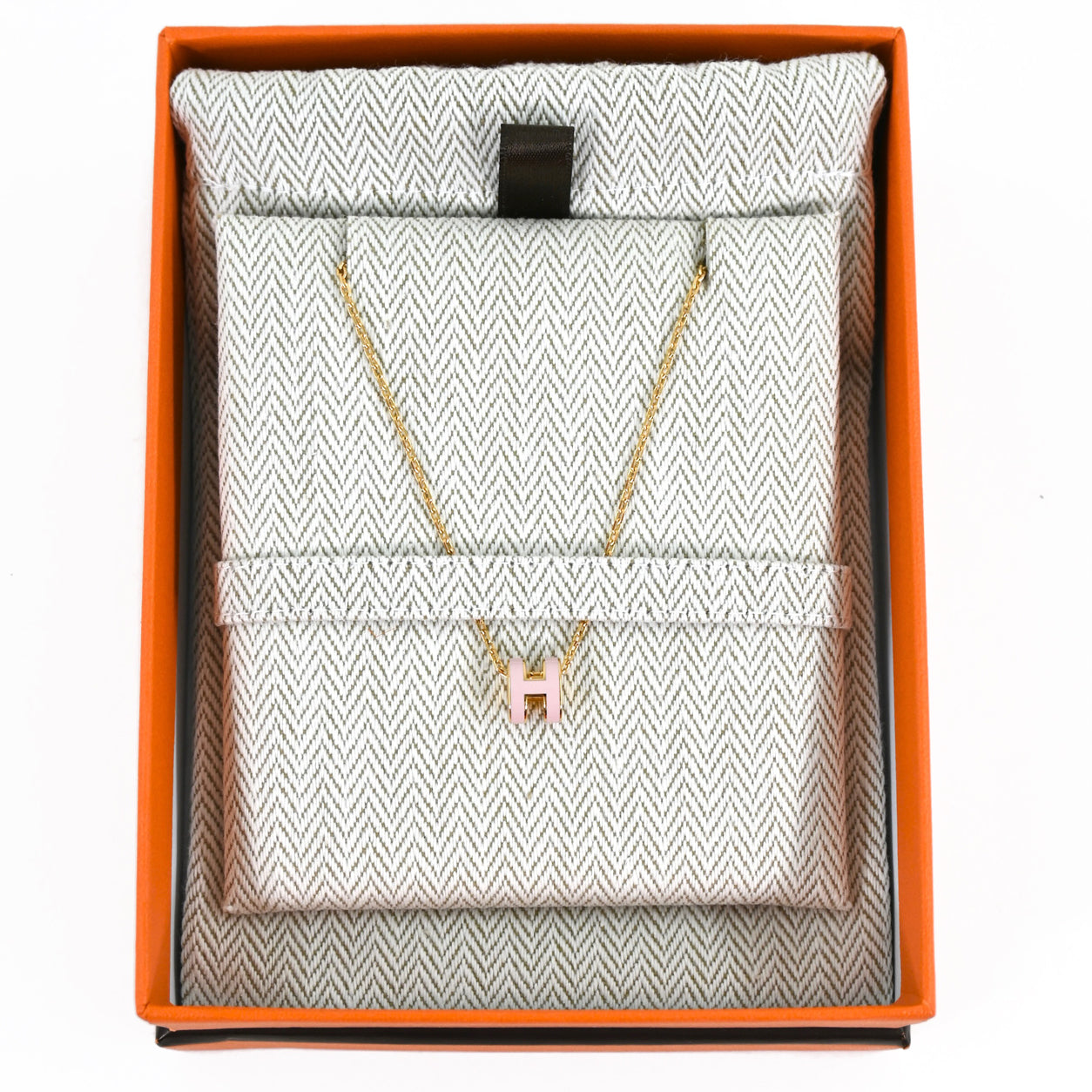 Hermes Mini Pop H Necklace. Rose Dragee/Gold