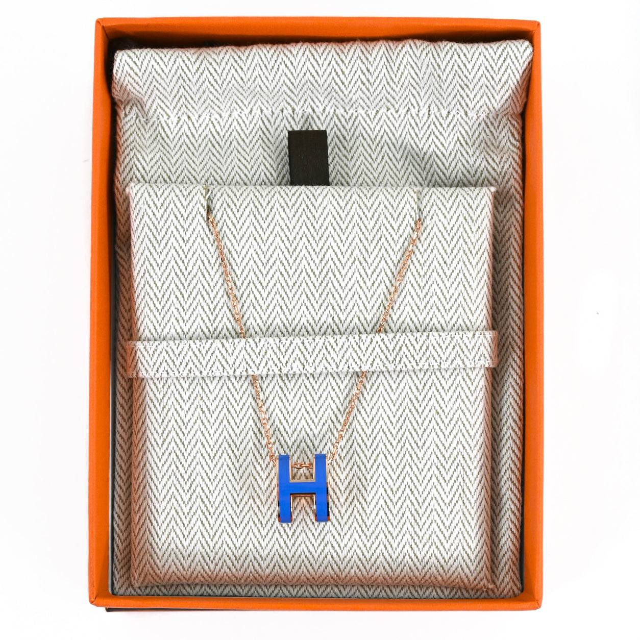 Hermes Pop H Necklace. Bleu Royale/Gold