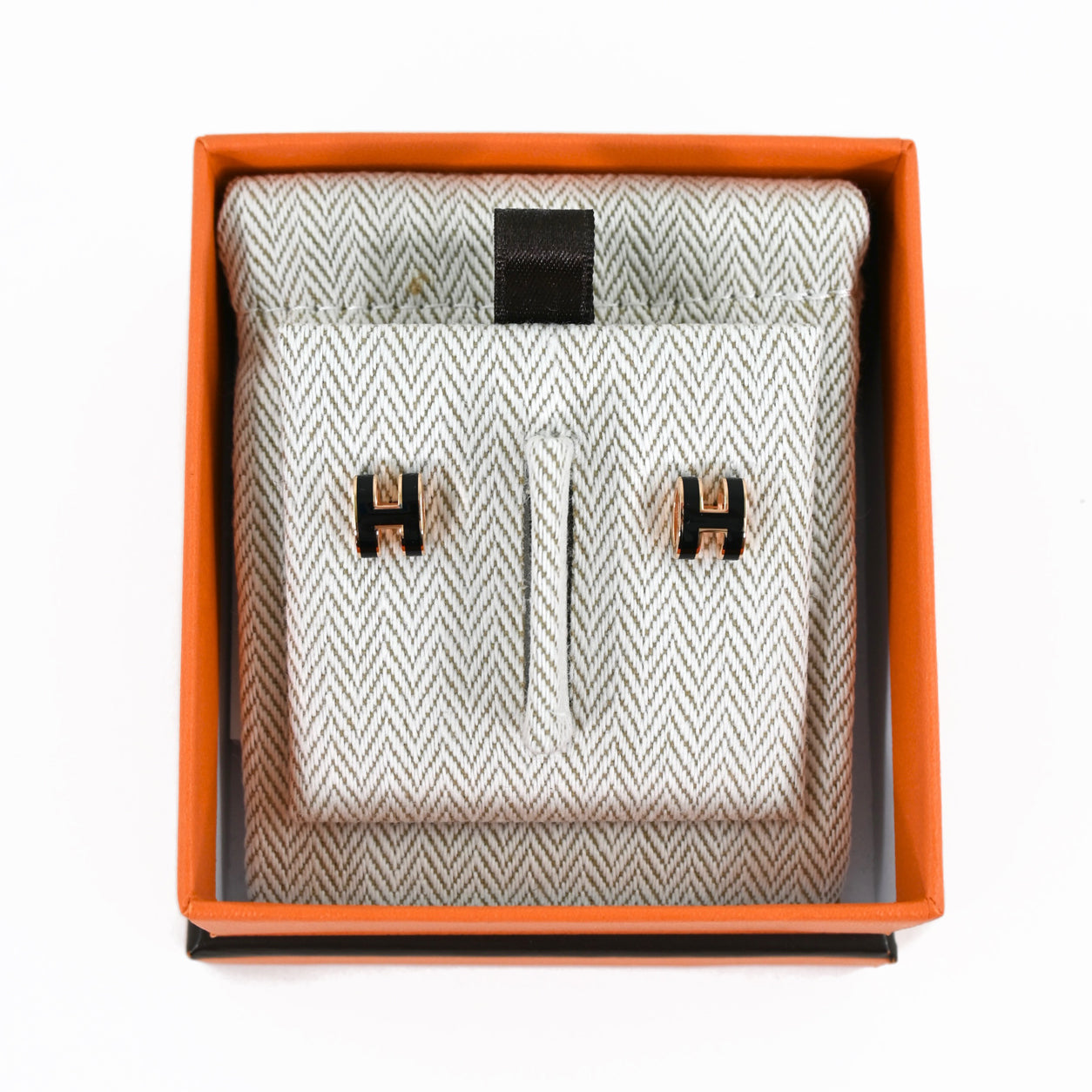 Hermes Mini Pop H Earrings. Black/Gold