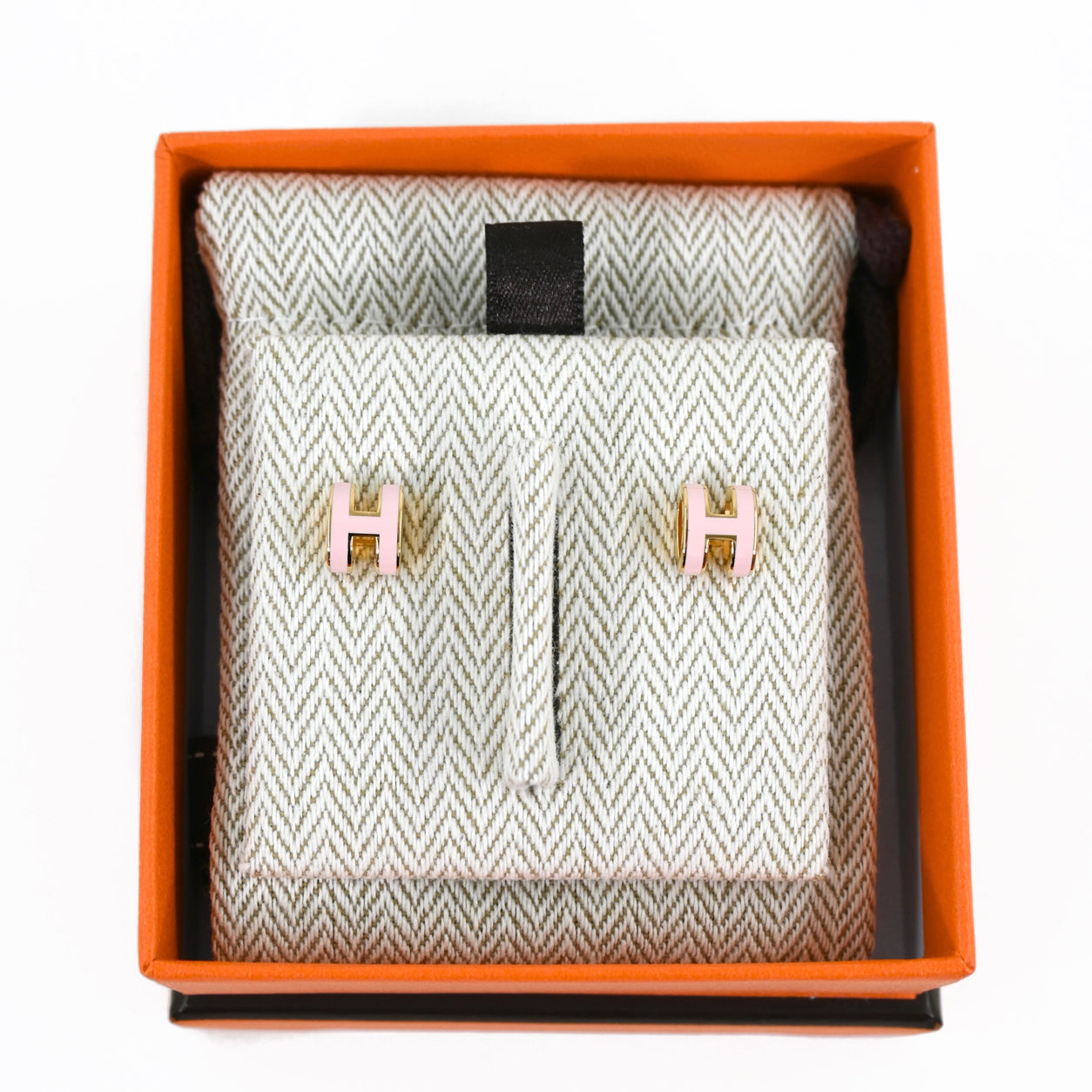 Hermes Mini Pop H Earrings. Rose Dragee/Gold