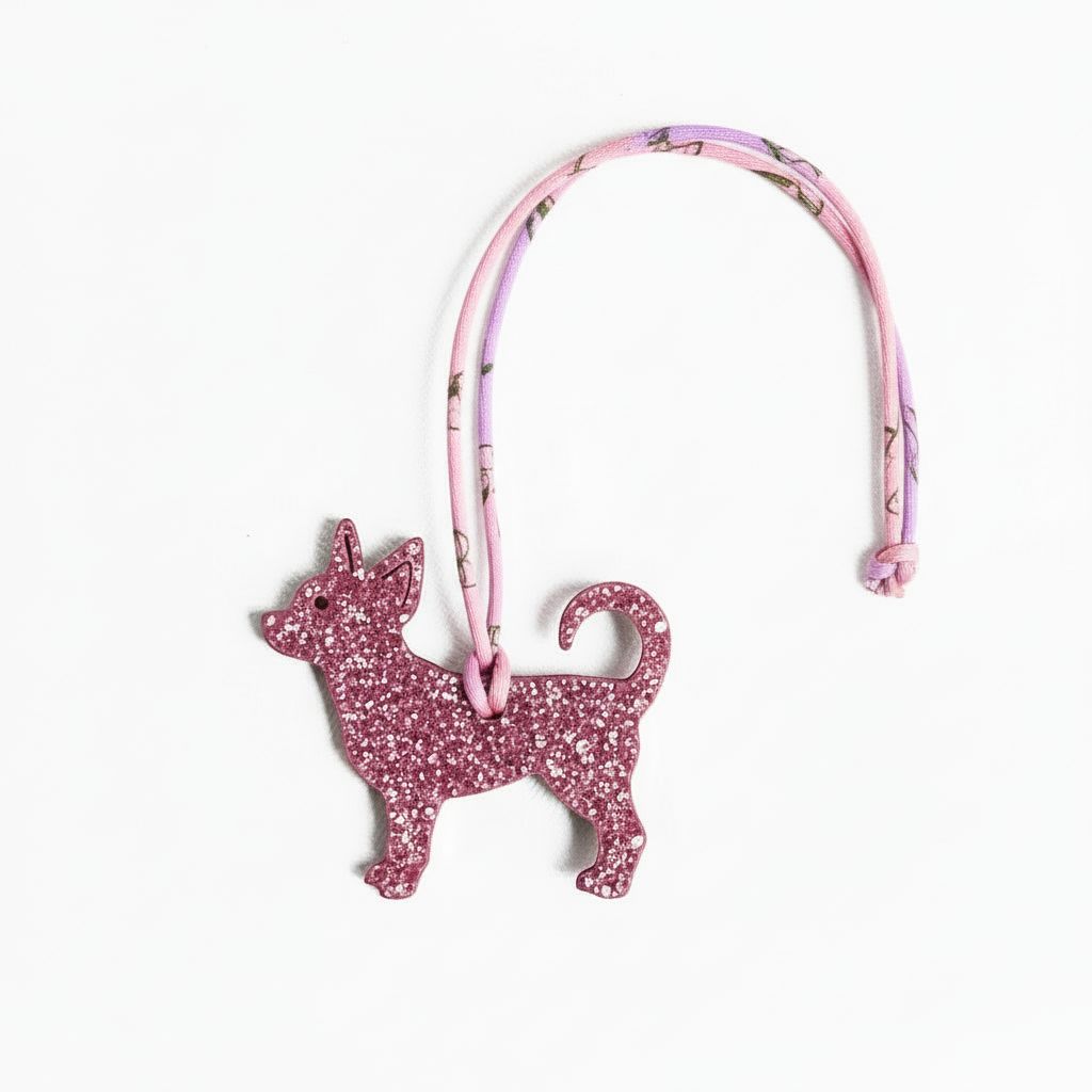 Hermès Chihuahua Charm. Pink with Swarovski Crystal